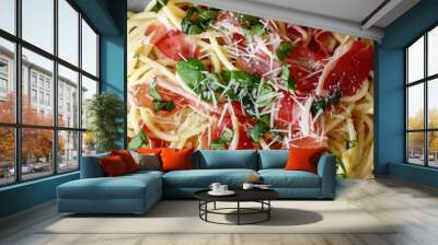 Pasta garnished with prosciutto Wall mural