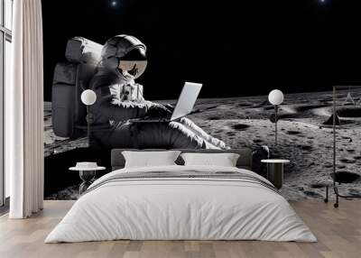 person sitting on the moon and using a laptop computer Generative AI Wall mural