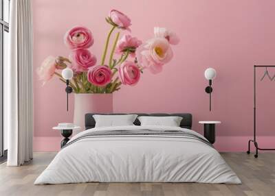 Pink flowers vase on pink surface Wall mural