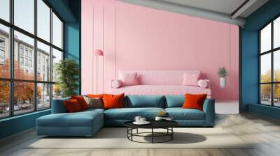 pink living room with trendy sofa. minimalist design idea style in pastel tones. Generative AI Wall mural