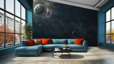 Planet and star with empty space beside Wall mural