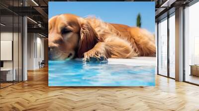 Poolside golden retriever Wall mural