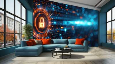 Protecting information and data through encryption, requiring a login with username and password for secure access to personal user information on the internet. Wall mural