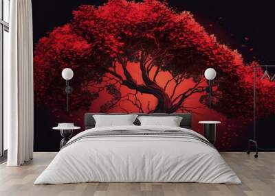 red tree art background wallpaper. Generative AI Wall mural