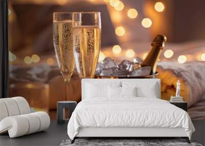 Romantic hotel setting with champagne and ice bucket Wall mural