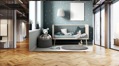 Scandinavian style cozy nursery background with mock up of a wall. Generative AI Wall mural