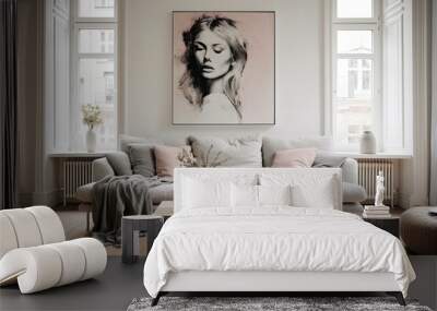 Scandinavian style interior with frame. Wall mural