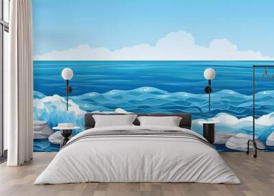 serene blue ocean with rugged rocks in the water. Generative AI Wall mural