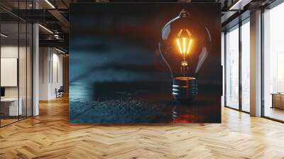 Shiny light bulb on dark backdrop for conceptual purposes Wall mural