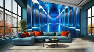 Shiny metal design with blue light backdrop Wall mural