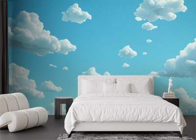 Silhouettes of clouds in the shape of cartoons against a blue sky Wall mural