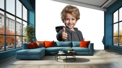 Small funny child isolated on transparent background saying Ok Wall mural