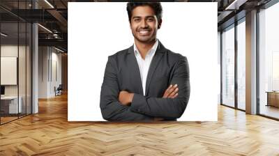 smiling indian businessman in casual attire standing with folded hands on transparent background Wall mural