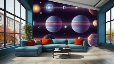 Space scene with planets, stars and galaxies. Panorama. Horizontal view for a glass panels . Template banner Wall mural