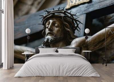 Statue depicting crucified Jesus Christ in detail. Wall mural