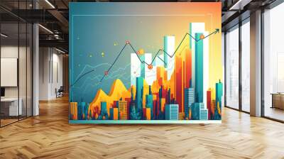 Stock market or forex trading graph in graphic concept suited for business idea for financial investment or economic trends. backdrop financial abstraction. Generative AI Wall mural