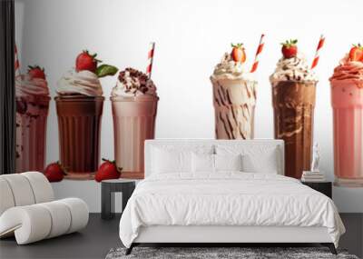 Strawberry chocolate and white milkshakes on a transparent background Wall mural