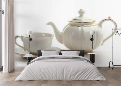 Teacup and teapot on a white background Wall mural