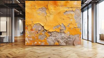 Textured yellow orange grunge plaster on concrete wall Background of aged painted wall Wall mural