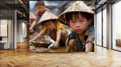 The portrayal of impoverished children at work in Asian societies reflects the intersection of poverty culture and the lives of these young individuals Wall mural