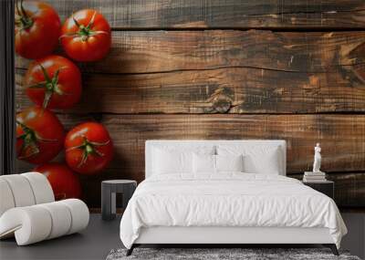 Top view of tomatoes on wooden background for fitness concept Wall mural