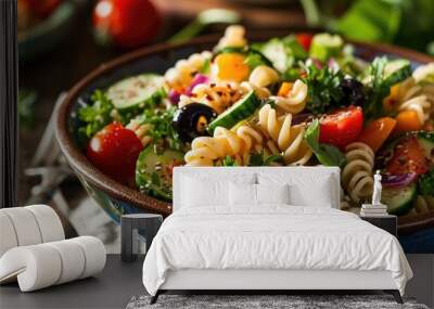 Traditional pasta salad in a bowl. Wall mural