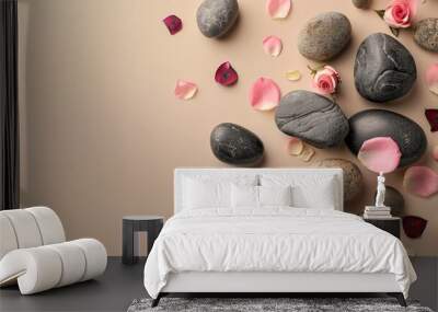 Valentine s Day celebration with natural spa stones on beige background Wall mural