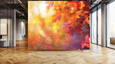 Vibrant autumn scenery featuring colorful leaves and a warm and sunny autumn season with maple trees Wall mural