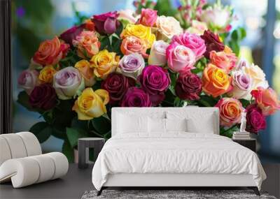 Vibrant Colorful Rose Bouquet Wall mural