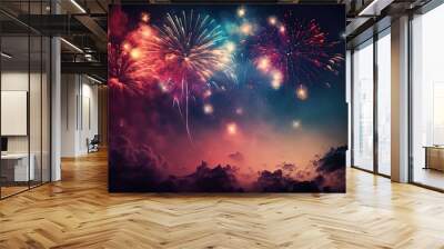 vibrant fireworks show lighting up the night sky. Generative AI Wall mural