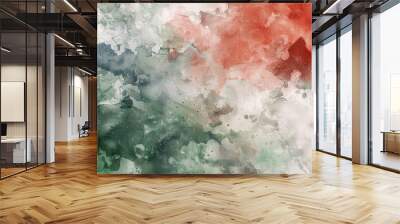 Watercolor wallpaper with abstract color palette of lava red white and green textures Wall mural