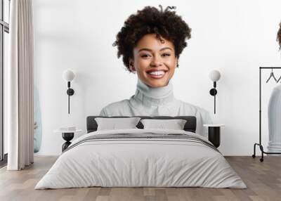 Young black businesswoman with afro braids confidently smiling in professional attire isolated on transparent background Wall mural