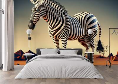 Zebra cartoon. Generative AI Wall mural