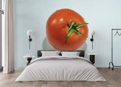 Red ripe tomato fruit closeup on white Wall mural