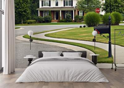 Sidewalk and Street in Modern Neighborhood Wall mural