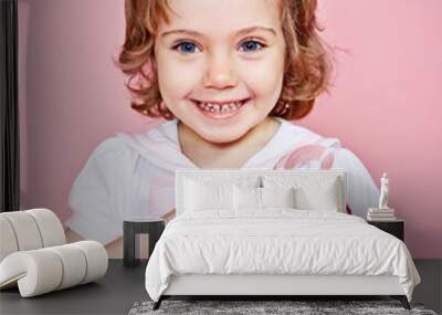 Happy girl with present Wall mural