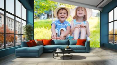 kids on green grass Wall mural