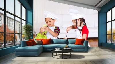 Siblings making sandwich Wall mural