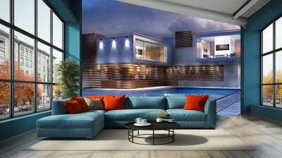 3D Illustration of a modern luxury house with a pool Wall mural