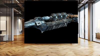 Detailed interstellar spaceship isolated on black Wall mural