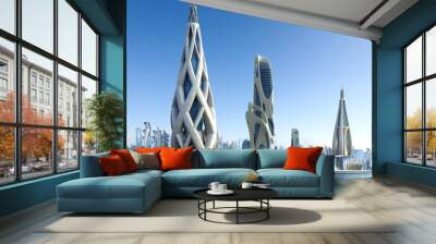 Futuristic building architecture and city skyline Wall mural