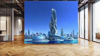 Futuristic city architecture for fantasy and science fiction Wall mural