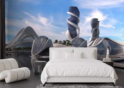 Futuristic city skyline architecture Wall mural