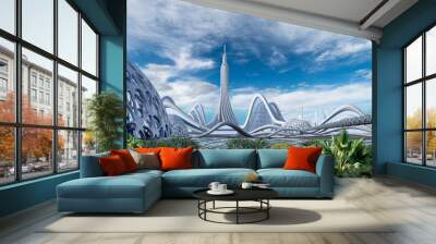 Futuristic green city architecture Wall mural