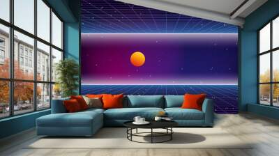 Retro futuristic background 1980s style. 80s retro sci-fi background. Bright abstract retro background made in 80s style. Digital landscape in a cyber world with neon grids in vintage style. Space Wall mural