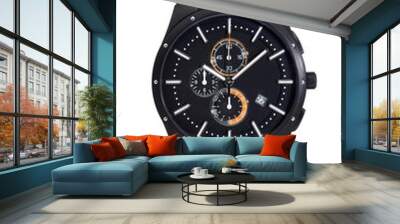  Black titanium wrist watch isolated on white Wall mural