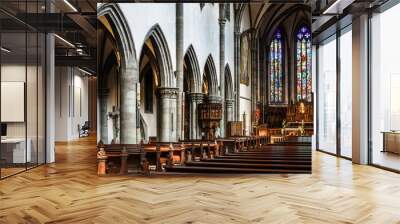 majestic gothic cathedral interior. Wall mural