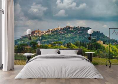 Medieval old italian city on the top  of the hill, Tuscany Wall mural