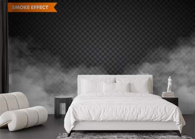  Realistic fog, mist effect. Smoke isolated on transparent background. Vector vapor in air, steam flow. Clouds. Wall mural