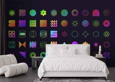 Brutalist geometric shapes, modern symbols. Colorful neon simple primitive elements and forms. Retro design, trendy contemporary minimalist style, y2k. Vector illustration Wall mural